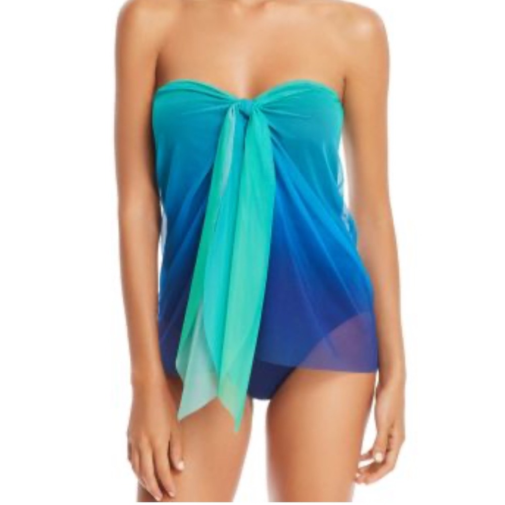 Lauren Ralph‎ Lauren Swimsuit Ombre Sheer Blue Green Size 4